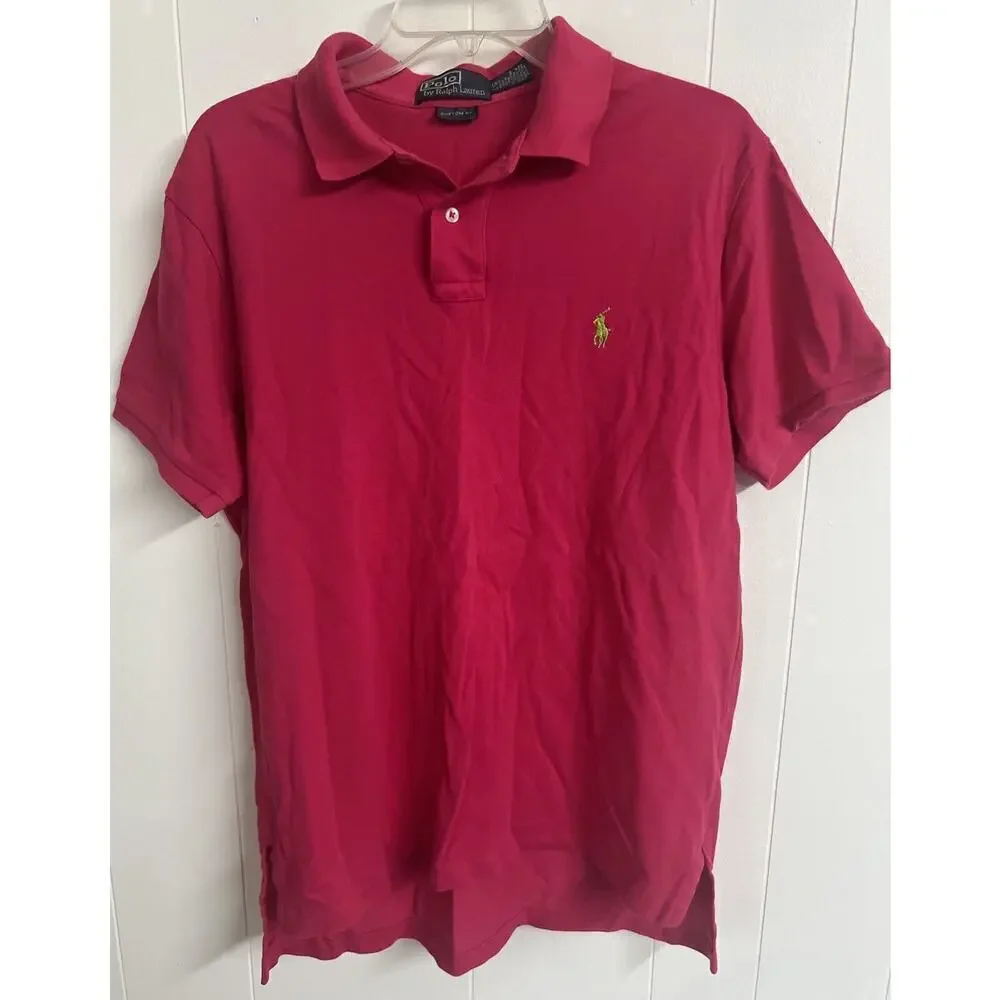 Polo Ralph Lauren Mens Shirt L Polo Short Sleeve Small Logo Custom Fit Pink